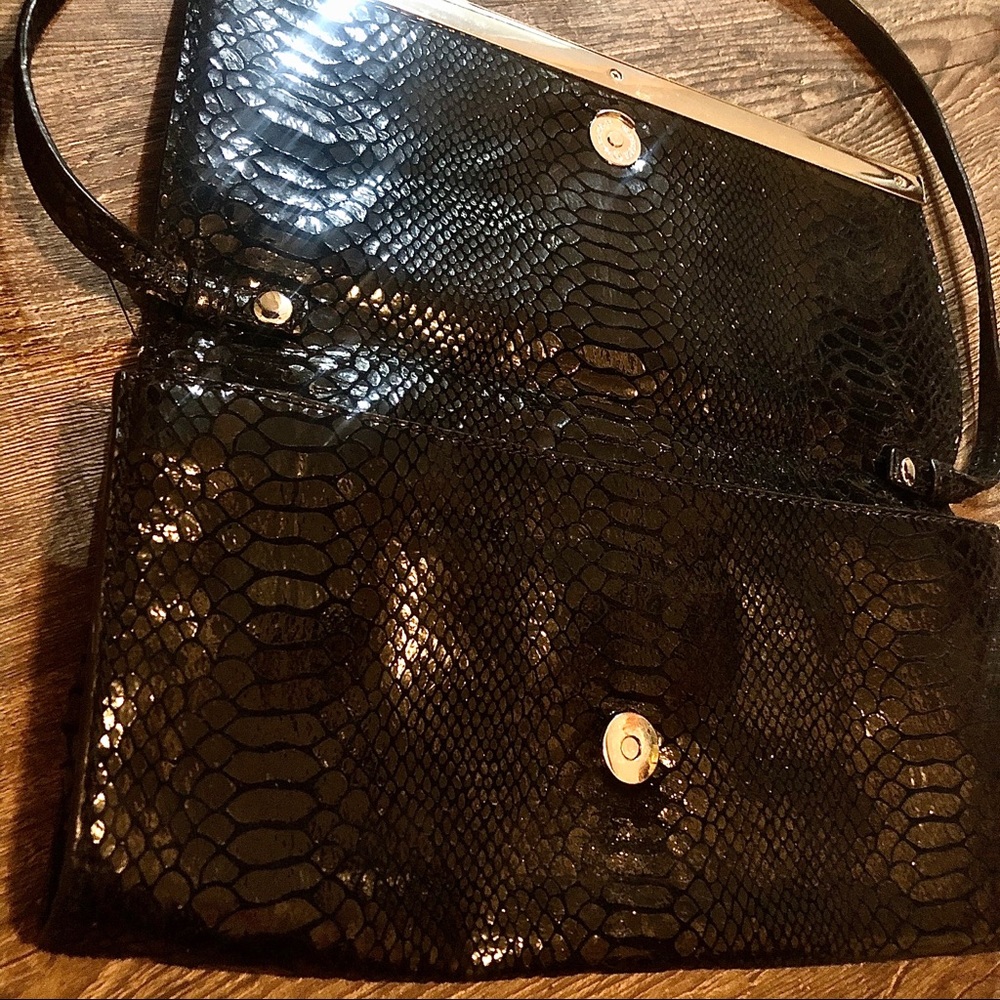 Mk Tilda Black Python Embossed Leather Clutch - image 4